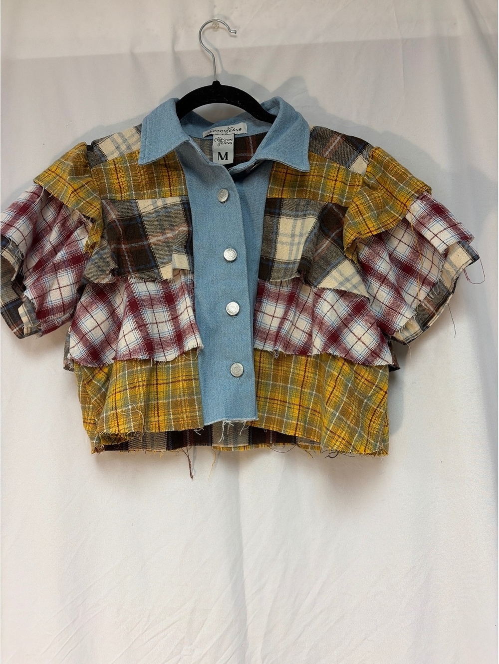 Spoon Jeans Medium Patchwork Plaid Button-Up Shirt Jacket